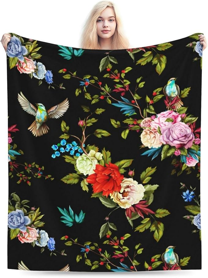 HGOD DESIGNS Wild Flowers Blanket for Women, Lightweight Soft Fleece Flannel Throw Blanket Peony Roses Sofa Couch Living Room 50x60 Inch-Ruum Studio Home