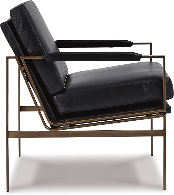 Signature Design by Ashley Puckman Mid-Century Modern Leather Accent Chair, Black-Ruum Studio Home