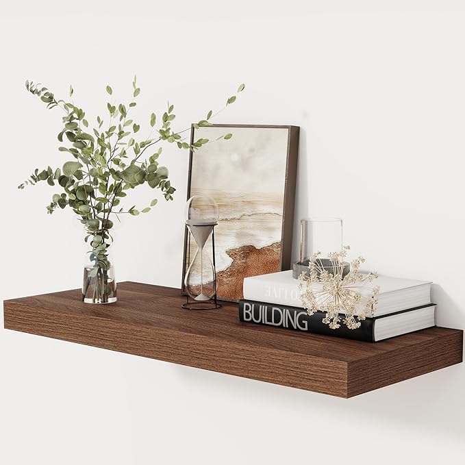 Floating Shelves 30 Inch Long, 12 Inch Deep Floating Shelf for Books, Rustic Wood 30 x 12 Storage Shelves for Wall Storage & Display, Thicked Wall Shelf for Kitchen, Living Room, Walnut Color, 1 Pack-Ruum Studio Home
