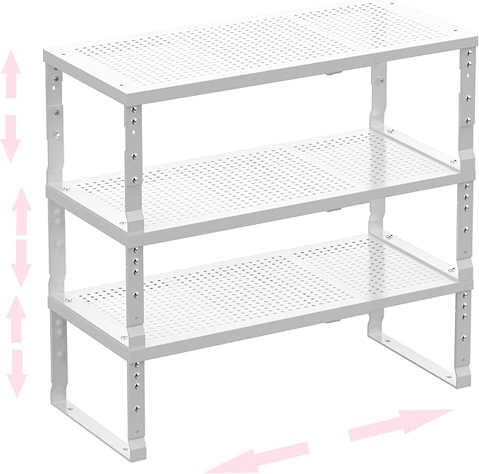 Metal Stackable Expandable Storage Shelf - Multi-Functional Home Storage Shelf, Suitable for Kitchen, Cabinet，Bathroom, Office, Garage, etc.（3PACKS/White/Medium-Ruum Studio Home