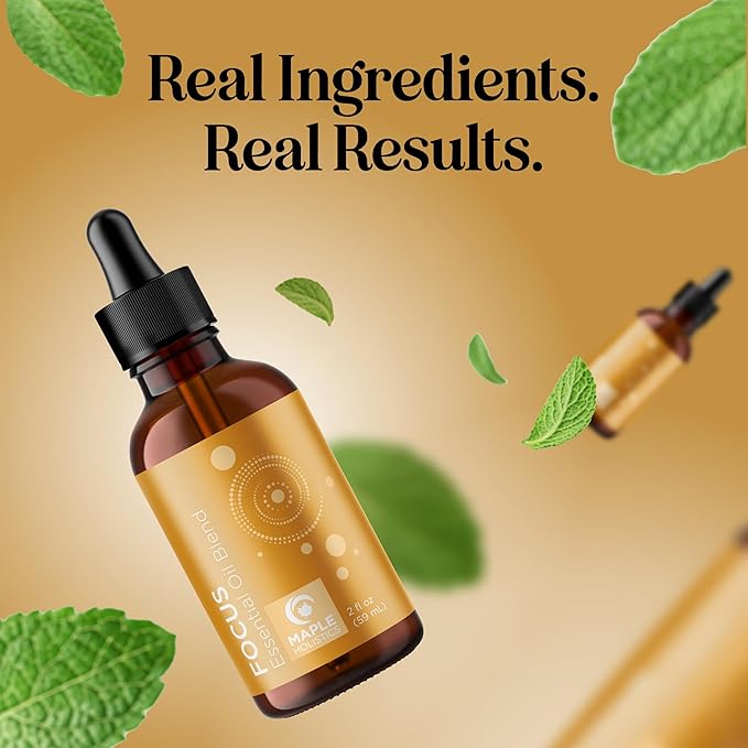 Focus Essential Oil Blend for Diffusers - Aromatherapy Essential Oils Blend for Home and Travel Energy Focus and Attention Support with Grapefruit Bergamot Peppermint and Eucalyptus (2 Fl Oz)-Ruum Studio Home