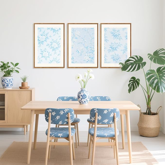 HPNIUB Large Classic Chinoiserie Floral Framed Canvas Wall Art Set, Watercolor Blue and White Flower Rose Wall Decor, Blue Minimalist Wildflower Art Print for Living Room,Bedroom,Office-16 x24 x3-Ruum Studio Home