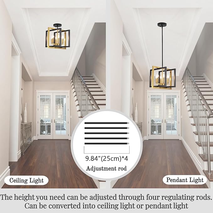 ANKYLHUA Black Gold Chandelier,6-Lights Ceiling Light Fixture E12,Adjustable Hight Pendant Lights Kitchen Island,Chandeliers for Dining Room,Bedroom,Entryway,Foyer-Ruum Studio Home
