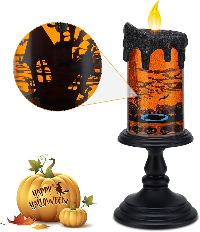 Halloween Snow Globe Candles Lighted Lamp, Lighted Flameless Candles with Water Glitter Swirls and Spooky Moving,Battery Operated-Ruum Studio Home