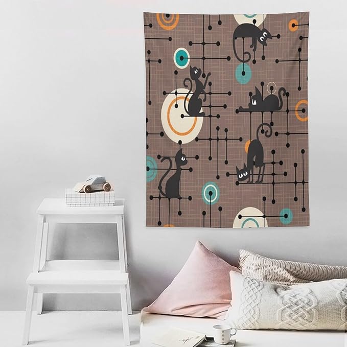 ICMOLYYENLO Boho Medieval Cat Tapestry, Abstract Atomic Starburst Geometric Aesthetic Art Wall Hanging For Bedroom Living Room Dormitory 50x60 Inches-Ruum Studio Home