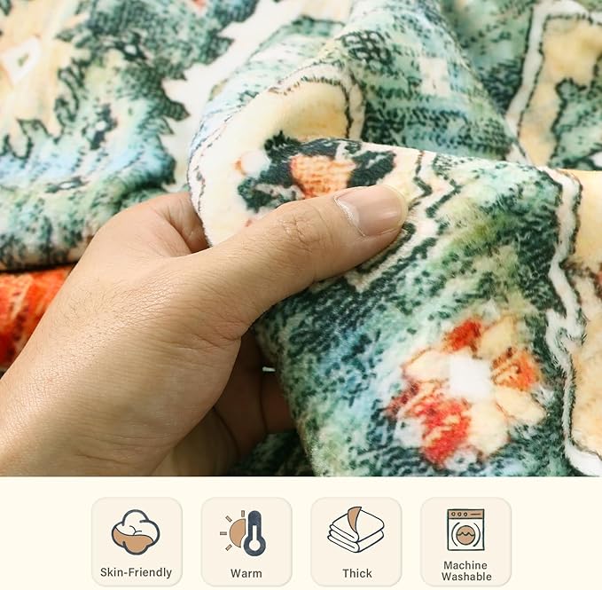 Lahome Boho Red Fluffy Bed Blanket, Reversible Soft Small Blankets for Couch, Decorative Fleece Throw Blankets for Women Home Retro Decor, Red 50''x60''-Ruum Studio Home