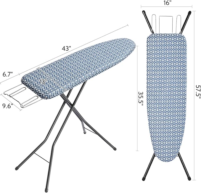 APEXCHASER Ironing Board, Full Size Iron Board with Iron Rest, lightweight Ironing Board with Height Adjustable, Extra Thick Heat-Resistant Cover with Padding, Heavy-Duty Sturdy Metal Legs, 43x13 Blue-Ruum Studio Home