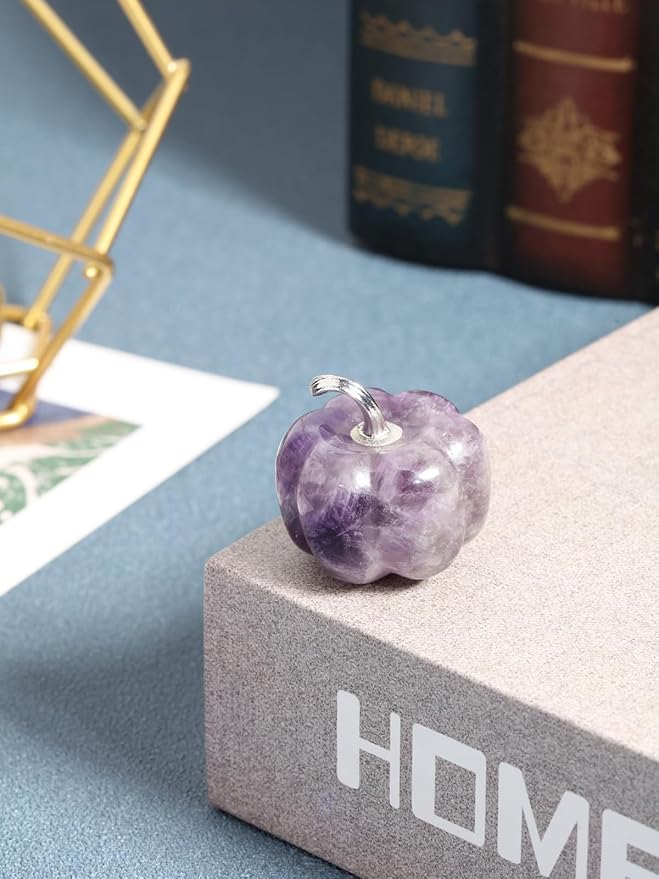 Jovivi Amethyst Crystal Pumpkin Figurine, 1.2" Mini Carved Gemstone Pumpkin Statue Decor Healing Stones Decorative Ornaments for Fall Harvest Thanksgiving Halloween Decorations Home Decor-Ruum Studio Home