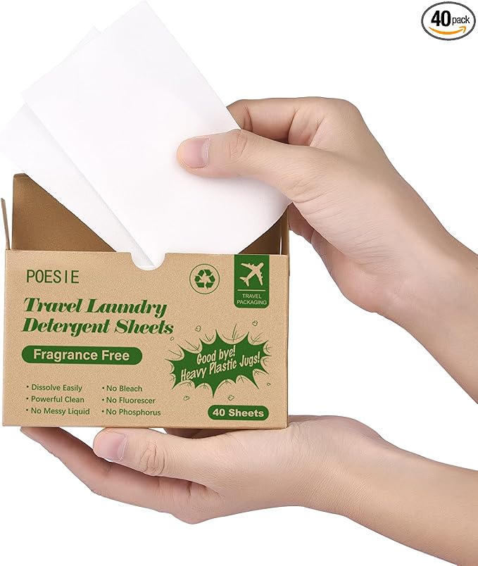 Poesie Laundry Detergent Sheets Laundry Soap Sheets for Travel Camping Clothes Washing Sheet Unscented 1 Mini Box 40 Count-Ruum Studio Home