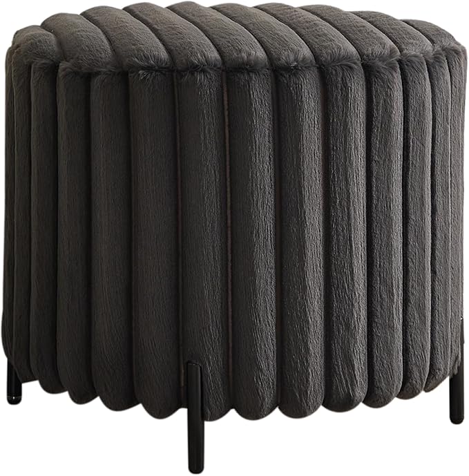 Furniliving Modern Round Ottoman, Large Size Bedroom Ottoman Footstool Round Ottomans Stool for Living Room, Bedroom, Makeup Room, Black, Faux Fur-Ruum Studio Home