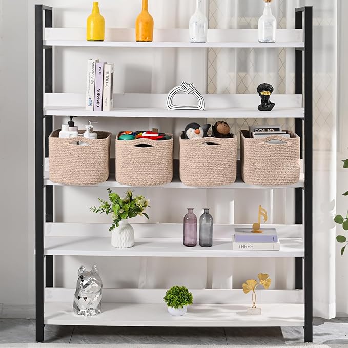 Storage Baskets for Organizing & Shelves, Woven Cotton Rope Organization Bins for Dog Toys, Clothes, Books, Nursery Organizer, 15" Lx11''Wx9.5''H, (4 Packs) Brown-Ruum Studio Home