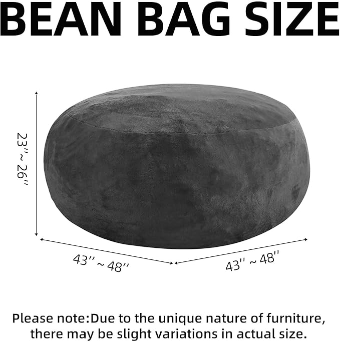 Bean Bag Chair 4Ft, Memory Foam Filled, Large Beanbag Chairs for Adults and Teens, Soft Sofa with Removable Flannel Cover, Round Couch for Living Room Bedroom College Dorm (Dark Gray, 4FT-47×47"×24")-Ruum Studio Home