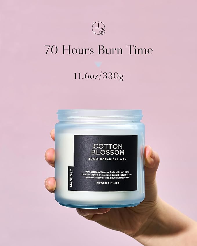 M&SENSE Clean Cotton Scented Candle - 11.6oz Natural Soy Wax Clean Cotton Blossom Scent Non Toxic Candle, 70-Hour Slow Burning 2-Wick Aromatherapy Home Fragrance Gifts for Home Decor-Ruum Studio Home