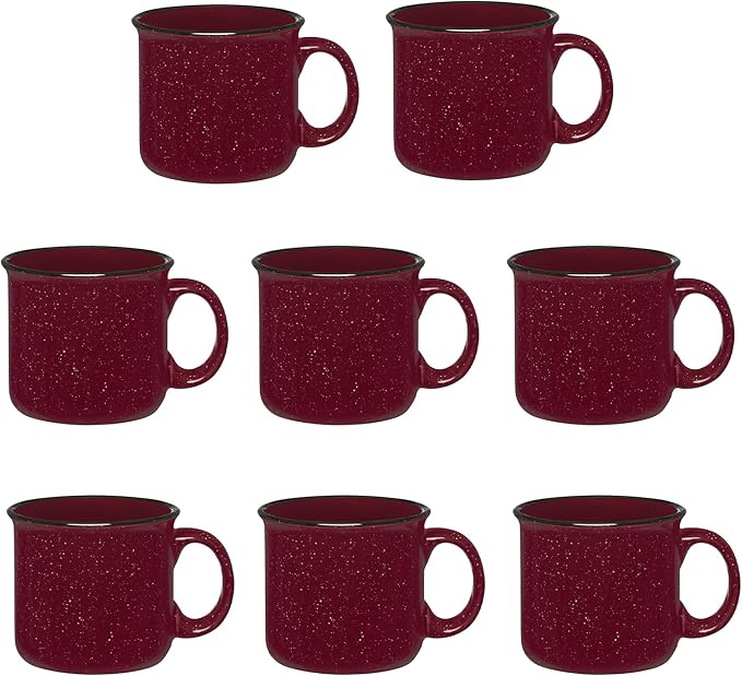 Set of 8 Ceramic Campfire Mugs – 15 Oz, Maroon – Coffee & Tea Cups for Home, Work, Travel, Camping – Customizable, Great for DIY, Events, Companies-Ruum Studio Home