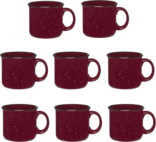 Set of 8 Ceramic Campfire Mugs – 15 Oz, Maroon – Coffee & Tea Cups for Home, Work, Travel, Camping – Customizable, Great for DIY, Events, Companies-Ruum Studio Home