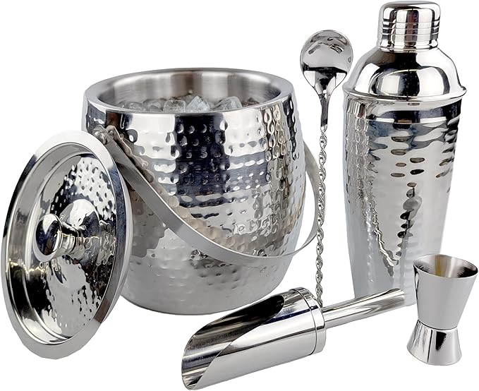 BREKX Insulated Ice Bucket for Cocktail Bar with Drink Shaker 5-Piece Cocktail Set for Parties with Lid and Scoop - Bartender Accessories, Bartending Kit for Home Bar or Gifting-Ruum Studio Home