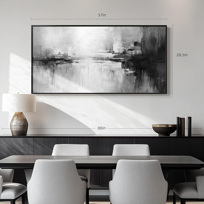 Framed Extra Large Black and White Abstract Canvas Wall Art, Modern Minimalist Horizontal Prints Painting Artwork for Walls, Black Grey Pictures Wall Decor for Living Room Hallway Bedroom Office 30x60 In-Ruum Studio Home