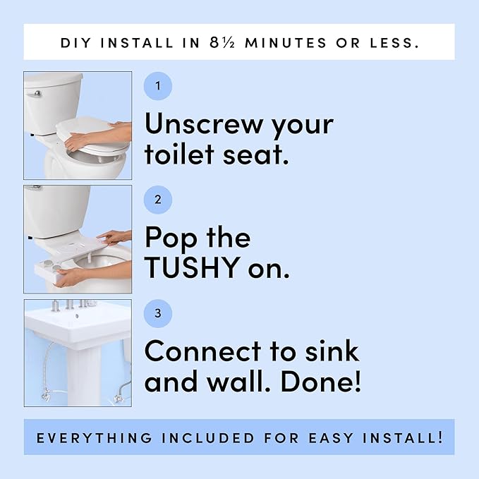 TUSHY Spa Royale Warm Water Bidet Seat Attachment. Self Cleaning Water Sprayer, Adjustable Pressure Nozzle, Angle Control. (Requires Sink Access for Water Temperature Control), Gold Knobs-Ruum Studio Home