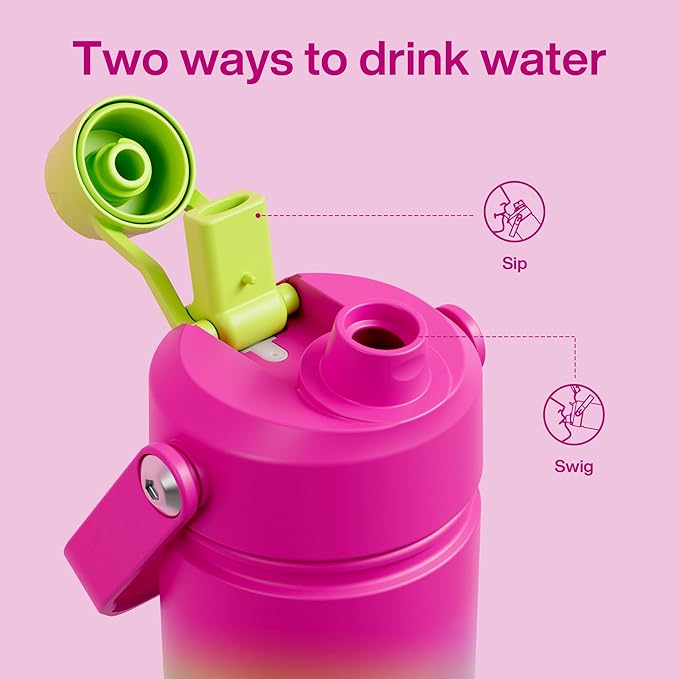 Kids Insualated Water Bottle with Straw - 12oz Stainless Steel Water Bottle with Dual Spouts, Leak-Proof, BPA-Free, Double Wall Vacuum Keeps Cold for 24 Hours for Sports, Travel, School (Lime Sorbet)-Ruum Studio Home