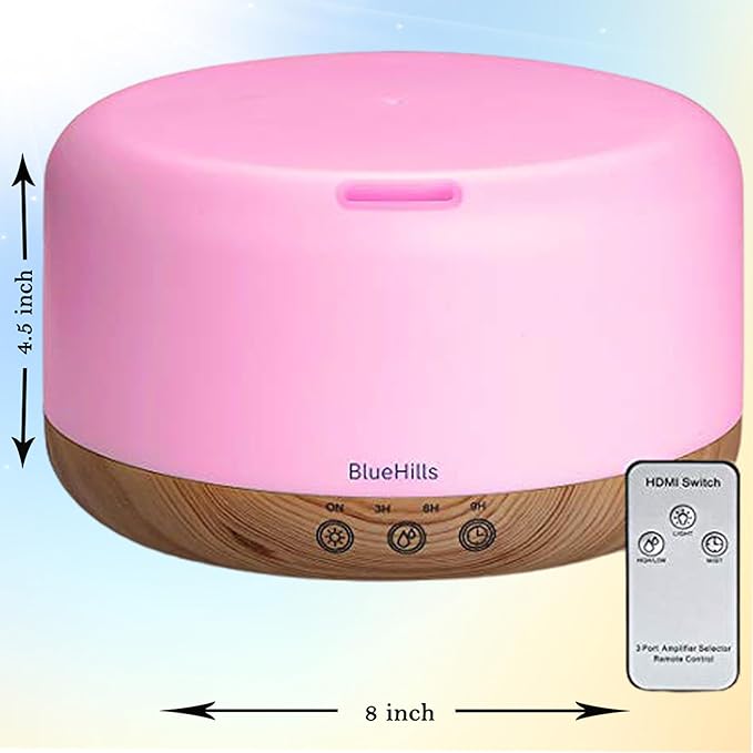BlueHills Premium 1000 ML XL Essential Oil Diffuser Aromatherapy Humidifier with Remote Timer for Large Room Home 18 Hour Run Huge Coverage Area 1 Liter Mood Light Extra Large Capacity Wood Grain D004-Ruum Studio Home