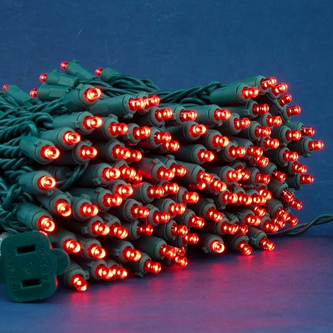 200 Count Red Wide Angle LED Christmas Lights, 66 ft Green Wire UL Certified Commercial Grade 5mm Holiday String Light Set (Red)-Ruum Studio Home