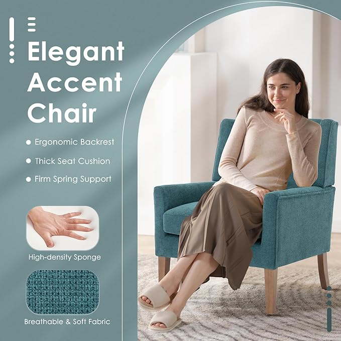 COLAMY Modern Wingback Living Room Chair Set of 2, Upholstered Fabric Accent Armchair, Single Sofa Chair with Lounge Seat and Wood Legs for Bedroom/Office/Reading Spaces, Teal-Ruum Studio Home