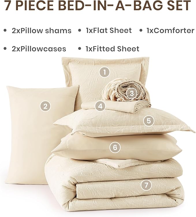 Monbix Full Size Comforter Set, Birch Marble Pattern Bedding Comforter for Full Size Bed Set, Reversible Bedding Sets 7 Pieces, Bed in a Bag with Comforter, Sheets, Pillowcases & Shams-Ruum Studio Home