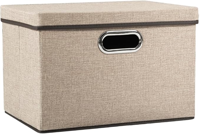 PRANDOM Collapsible Storage Cubes with Lids [1-Pack] Jute Fabric Foldable Storage Boxes Organizer Containers Baskets Bins with Cover for Home Bedroom Closet Office Nursery (14.9x9.8x9.8)-Ruum Studio Home