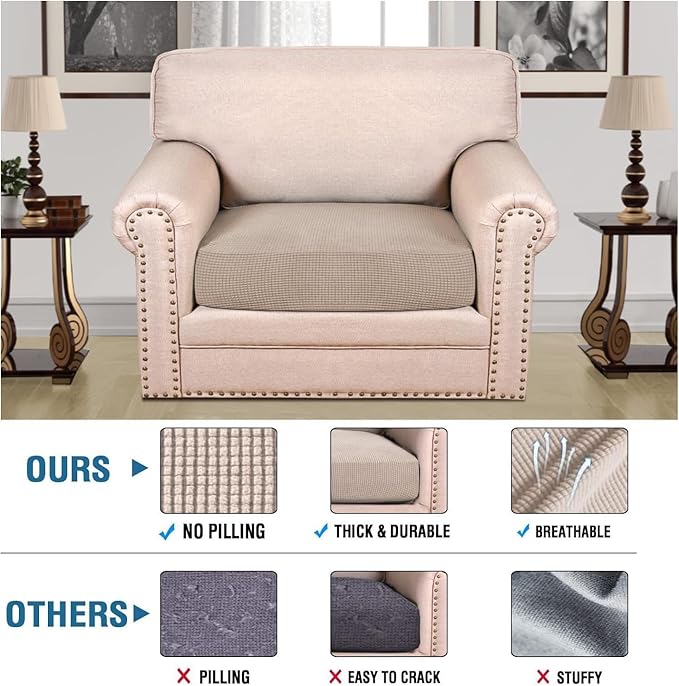 H.VERSAILTEX Super Stretch Individual Seat Cushion Covers Sofa Covers Couch Cushion Covers Slipcover Sets Thick Jacquard Textured Twill Fabric (1 Piece Chair Cushion Cover, Sand)-Ruum Studio Home