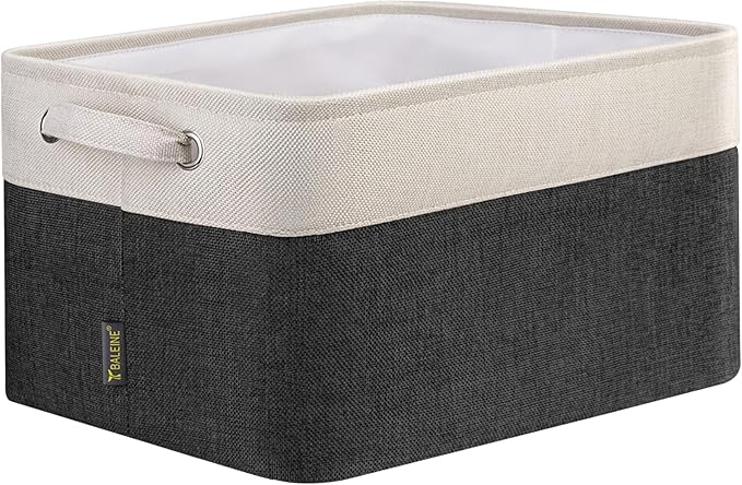 BALEINE 1 Pack Fabric Storage Bins for Shelves, Linen Storage Baskets for Organizing, Decorative Closet Bins for Clothes, Home (Black, 12"x8"x8")-Ruum Studio Home