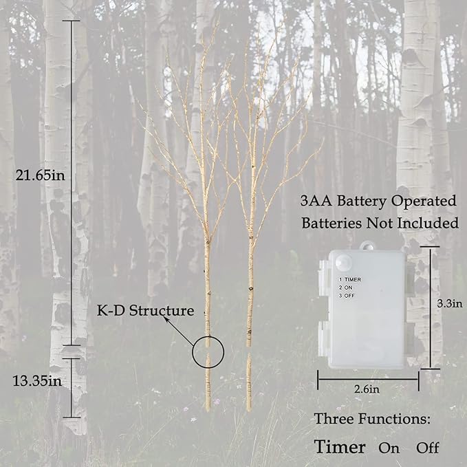 Birchlitland Lighted Birch Branches 32IN 100 LED with Timer Battery Operated, Artificial Tree Branch with Warm,Willow Branch Lights for Home Bedroom Fireplace Christmas Holiday Decoration-Ruum Studio Home