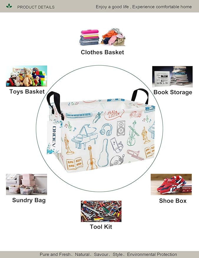 Rectangular Folding Laundry Basket,waterproof Canvas Basket,gift basket,Suitable for children's room,Clothes,Toys Storage(musical instrument)-Ruum Studio Home