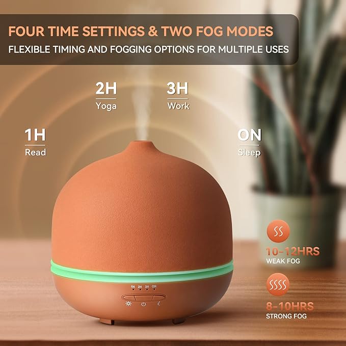Wanlola Stone Diffusers for Essential Oils Large Room,500ml Handmade Ceramic Diffuser with 4 Timer & 10 Ambient Light Settings for Home Office (Terracotta)-Ruum Studio Home