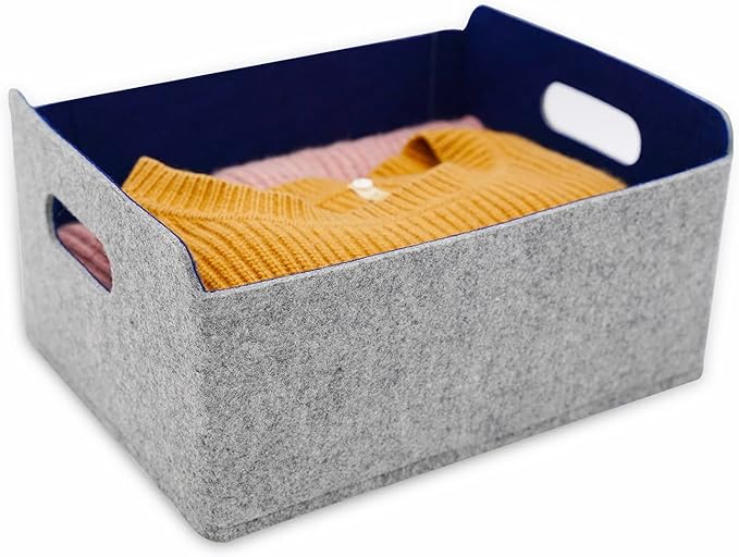 Welaxy storage baskets Felt Foldable Cube bin Shelf Bins Organizer Felt box for Kids Toys Magazine Books Clothes for Office Bedroom Closet Babies Nursery (navy x 3)-Ruum Studio Home