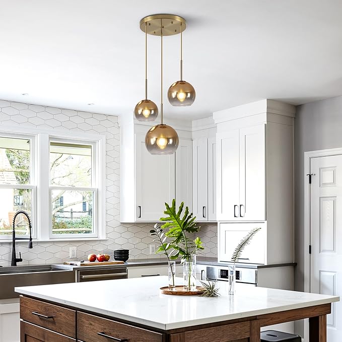 KCO Lighting Gold Cluster Pendant 3-Light Large Glass Pendant Lights Kitchen Island Bubble Globe Chandelier Mid Century Modern Hanging Light-Ruum Studio Home