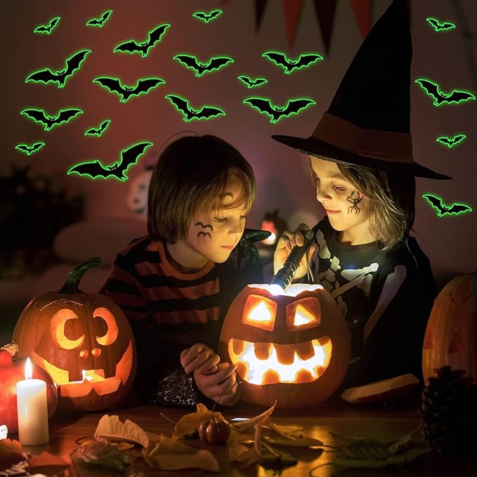 3 Sheets Glow in The Dark Halloween bat Decals Luminous Halloween bat Stickers Removable Bat Wall Decor Glowing Window Clings for Scary Halloween Theme Party Decorations-Ruum Studio Home