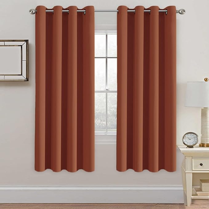 H.VERSAILTEX Solid Thermal Insulated Grommet Blackout Window Curtain Panels for Nursery & Infant Care - Orange - 52" W x 72" L - Set of 2 Panels-Ruum Studio Home