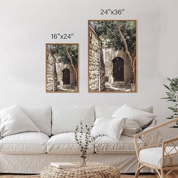 SIGNINART Large Vintage Italy City Landscape Framed Canvas Wall Art Set, Rustic Olive Green Tree Wall Decor, Modern Minimalist French Farmhouse Art Print for Living Room,Bedroom,Office 24"x36"x3-Ruum Studio Home