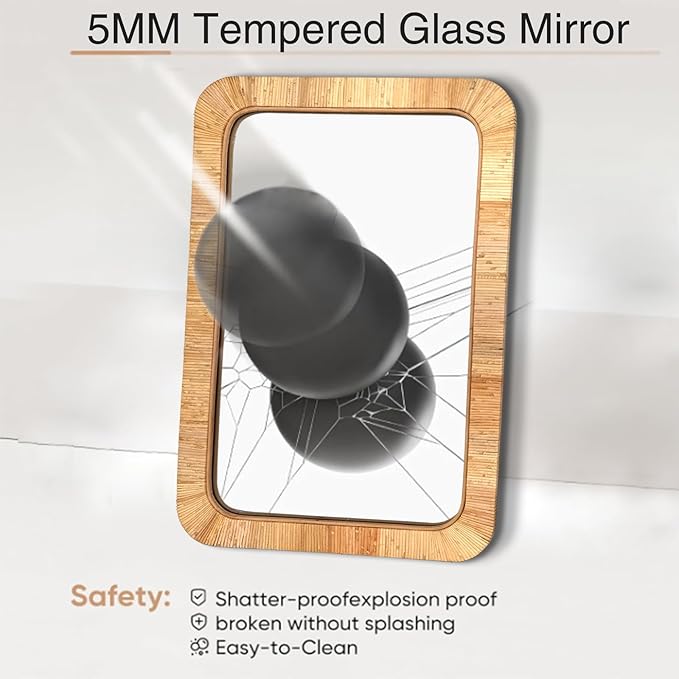 24x36 inch Rattan Rectangular Mirror for Wall, Bohemia Bathroom/Farmhouse Boho Mirrors, Vanity Irragular Decorative Mirror, Suitable for, Nursery, Bedroom, Living Room, Home Decoration-Ruum Studio Home