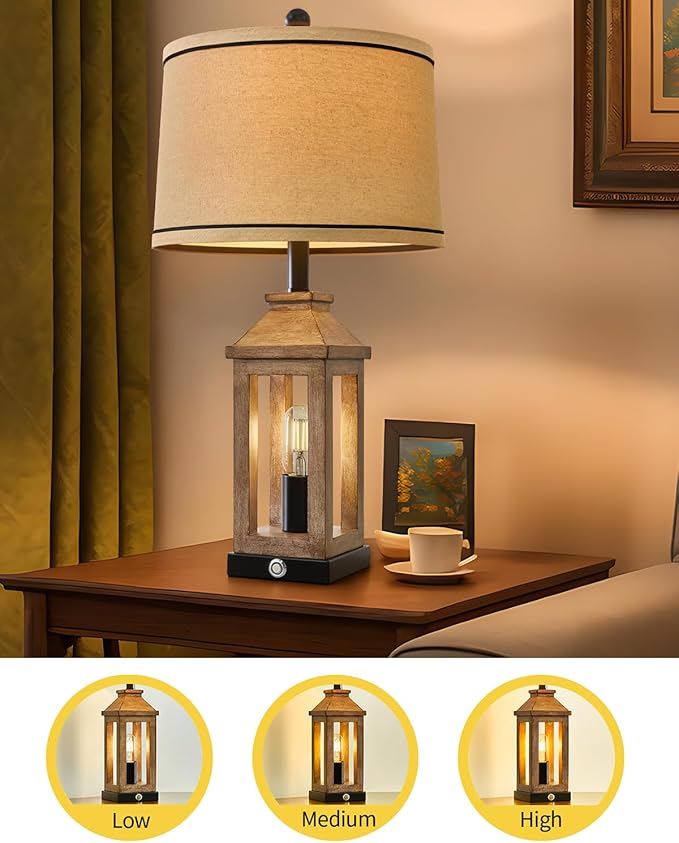 23.75" Farmhouse Table Lamps USB A+C Charging Ports 3-Way Dimmable Touch Control Lamp Nightlight Vintage Modern Lamp for Living Room Bedroom with 2 Light Sources-Ruum Studio Home