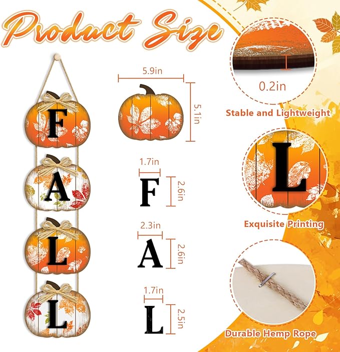 Fall Decorations for Home, Fall Pumpkin Door Sign for Front Door Decor, Autumn Maple Leaf Pumpkin Decorations Wooden Hanging Signs for Home Wall Porch Outdoor Party-Ruum Studio Home