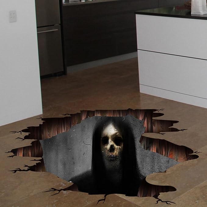 3D Halloween Wall Decals Scary Skeleton Halloween Wall Stickers, Spooky Long Hair Zombie Floor Decor Posters Decals Decorations for Living Room Bedroom Party Supplies-Ruum Studio Home