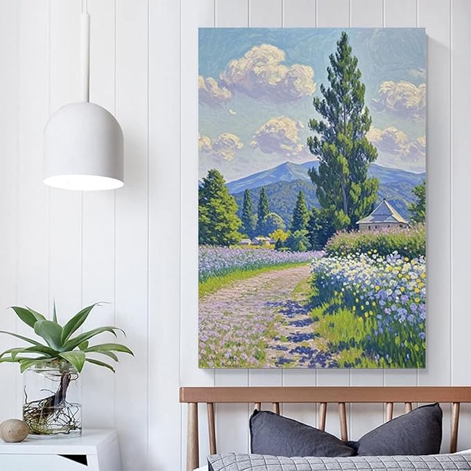 Countryside wildflowers landscape canvas poster natural plant flower artwork retro pastoral flower path suitable for farmhouse decoration-Ruum Studio Home