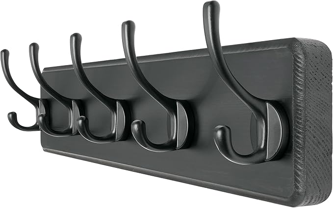 Dseap Coat Rack Wall Mount: Modern, Patented, Heavy-Duty, 17.4" Long 5-Double-Hooks Wooden Hanger Hook Rail for Winter Coats Hat Jacket Clothing, Black-Ruum Studio Home