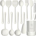 Thickened Silicone Kitchen Utensils Set, 600°F Heat Resistant Silicone Cooking Utensils, Spatula, Spoon, Whisk, Tongs, Kitchen Gadgets for Nonstick Cookware, Dishwasher Safe BPA Free (Cream White)-Ruum Studio Home