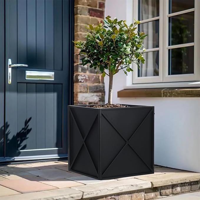 SUNNYPARK Large Metal Planter Box 17”x 17”x 18”, Square Modern Black Metal Planter Box Heavy Duty with Drainage Holes for Outdoor Garden Patio-Ruum Studio Home