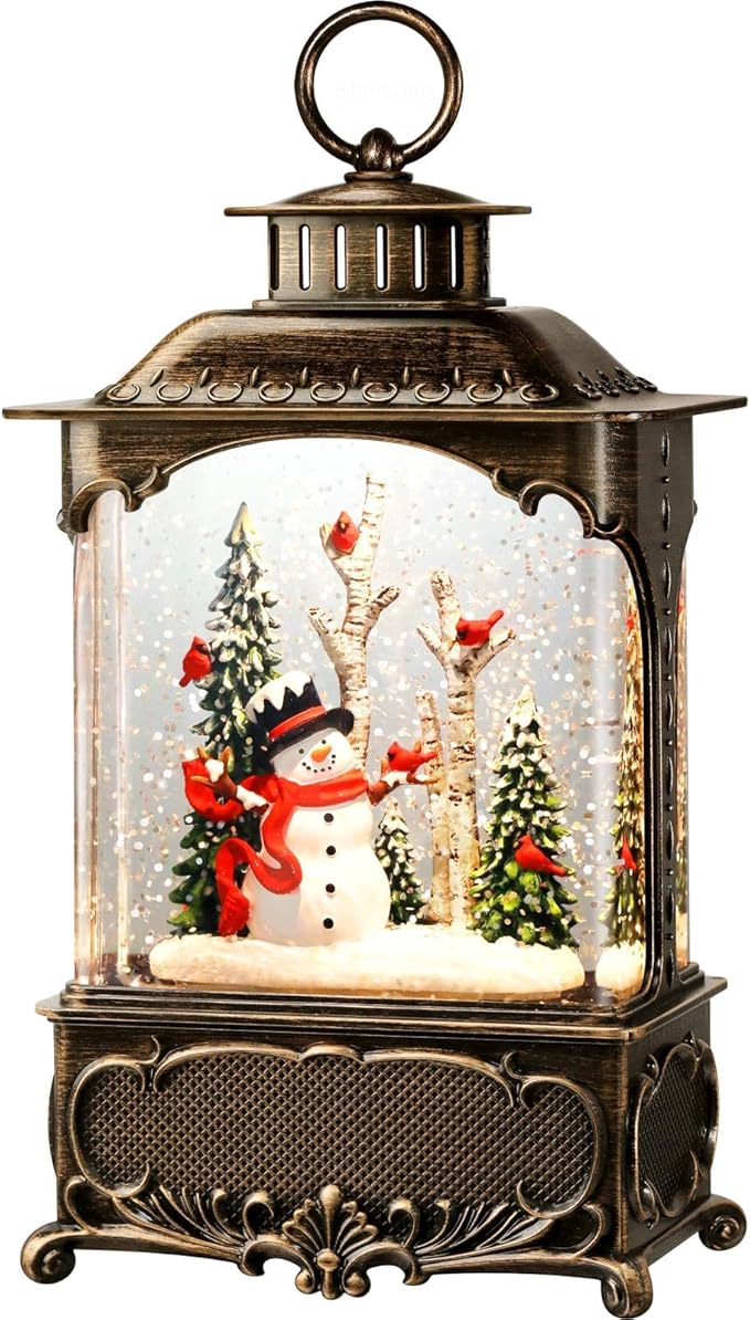 Snowman Snow Globe Lantern Christmas Decorations Gifts Auto Snowfall Glitter Music Collection Snowman Cardinal Birch Forest with 6H Timer USB/Battery Powered 10.2 inch-Ruum Studio Home