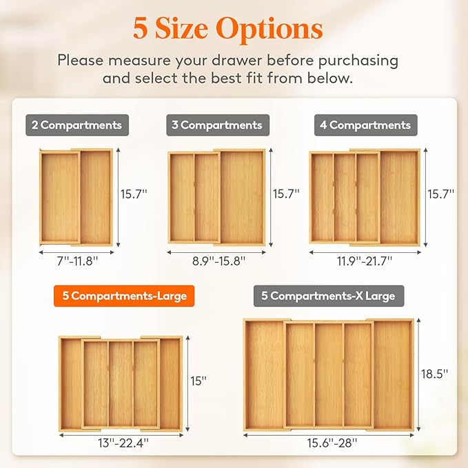 Lifewit Utensil Organizer for Kitchen Drawer, Expandable Cooking Utensil Tray, Bamboo Cutlery Silverware Flatware Holder, Adjustable Spatula Tools and Gadgets Storage Divider, Large, White-Ruum Studio Home