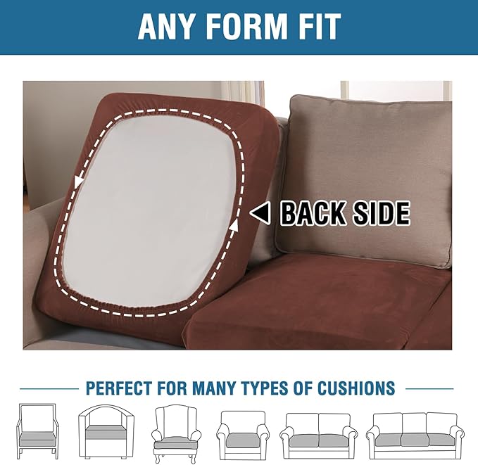 H.VERSAILTEX Velvet Stretch Couch Cushion Cover Plush Cushion Slipcover for Chair Loveseat Sofa Cushion Furniture Protector Seat Cushion Sofa Cover (2 Piece Large Sofa Cushion Covers, Burnt Brick)-Ruum Studio Home