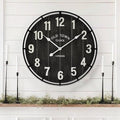 Large Old Town Farmhouse Wall Clock – 24 Inches Rustic Antique Wood with Metal Circle and Large Numerals, Silent Battery Operated Clock for Office, Kitchen, Bedroom, Living Room (Black)-Ruum Studio Home